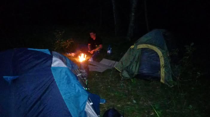 Tents at a petrol station